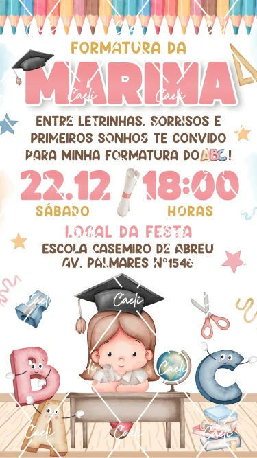 Convite Digital Formatura ABC Menina