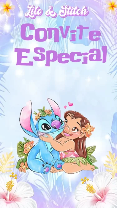 Convite Lilo e Stitch Aquarela Animado