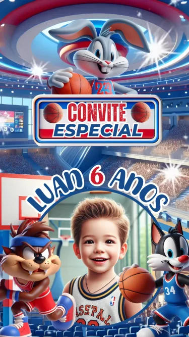 Convite Animado Baby Looney Tunes Basquete