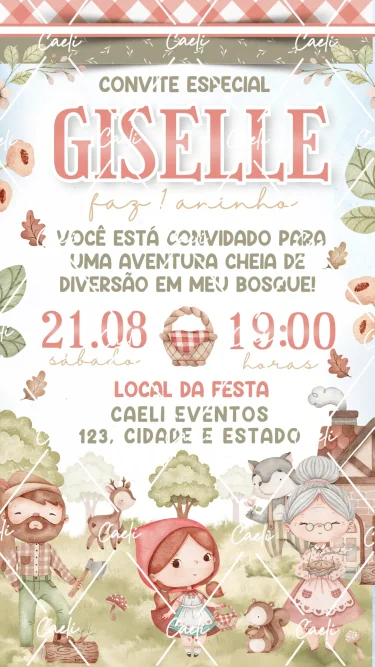 Convite Digital Chapeuzinho Vermelho Cute