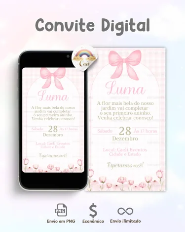 Convite Pink Coquette Laços 1