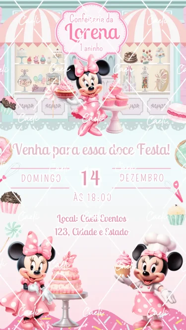 Convite Digital Minnie Confeiteira