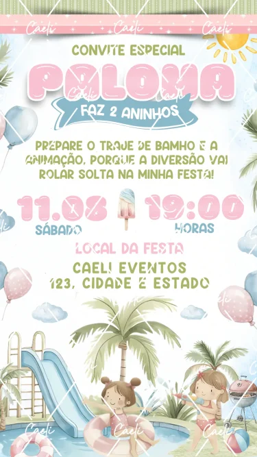 Convite Digital Pool Party Menina 2