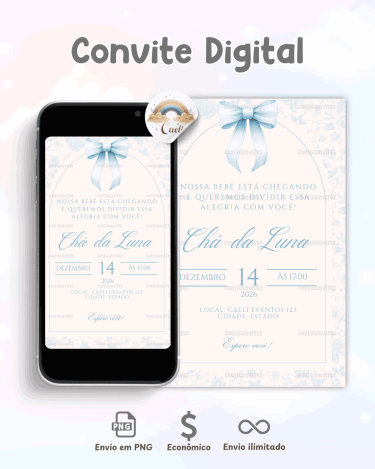 Convite Chá de Bebê Laço Azul