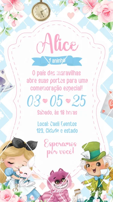 Convite Digital Alice no país das maravilhas