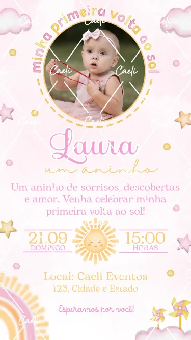 Convite Digital Primeira Volta ao Sol Menina 2