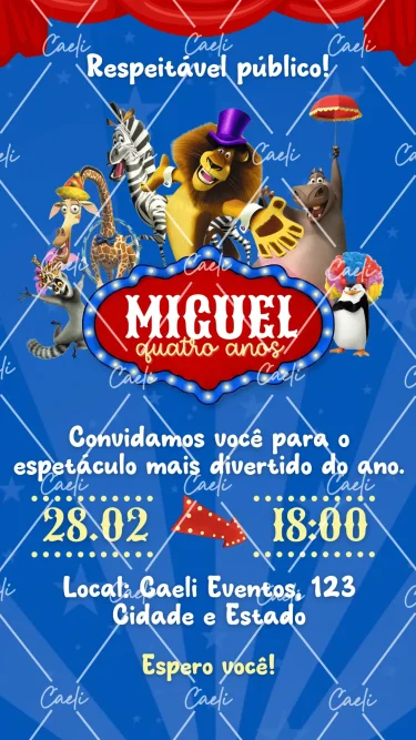 Convite Digital Circo Madagascar
