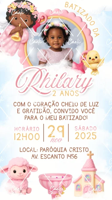 Convite Digital Batizado Menina