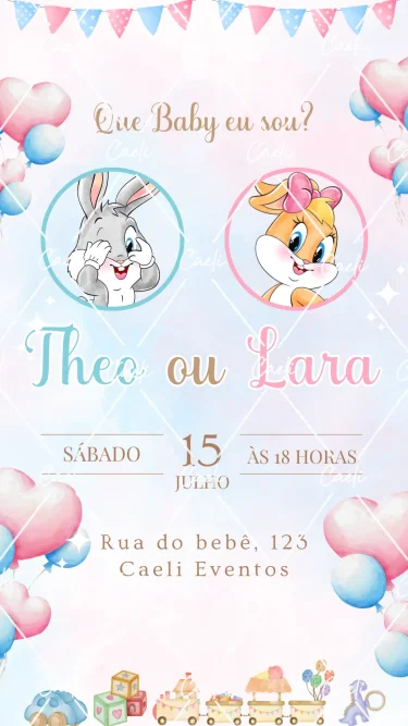 Convite Chá Revelação Baby Looney Tunes