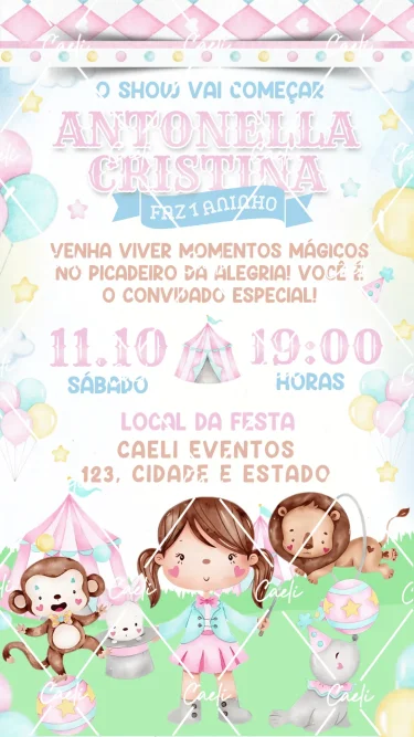 Convite Digital Circo Rosa Candy