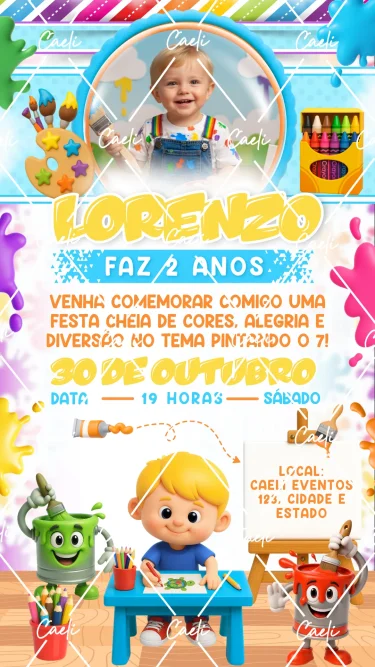 Convite Digital Pintando o 7 Menino