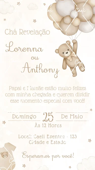 Convite Digital Chá Revelação Neutro
