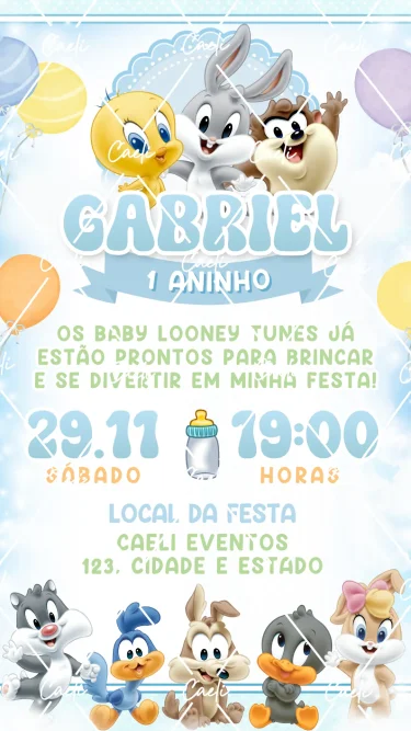 Convite Digital Baby Looney Tunes