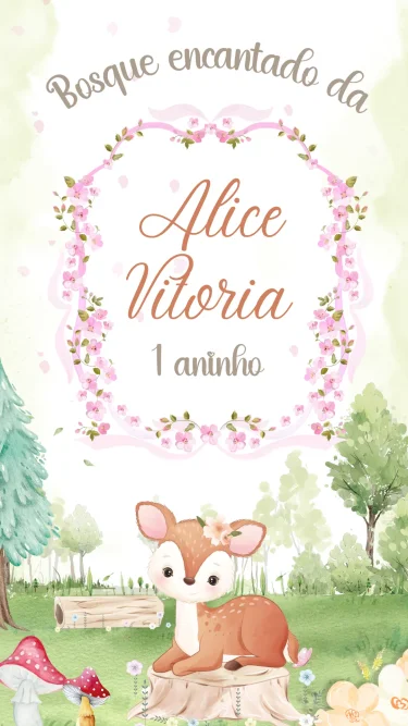 Convite Animado Bosque Encantado Menina 1