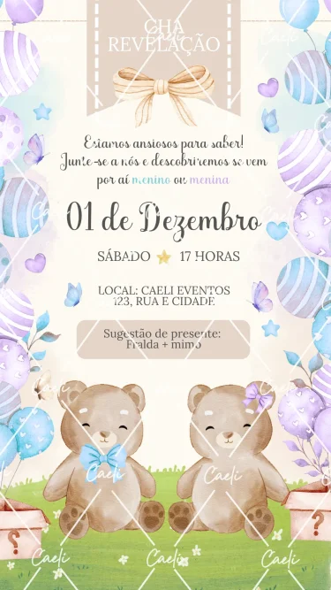 Convite Chá Revelação Azul e Lilás 1
