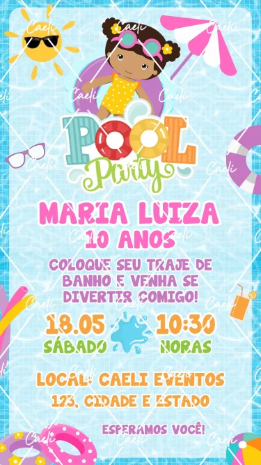 Convite Digital Pool Party Menina