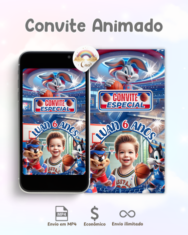 Convite Animado Baby Looney Tunes Basquete