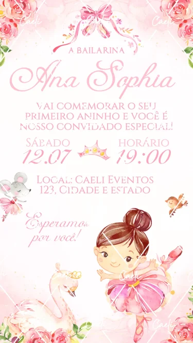 Convite Digital Bailarina Rosa 1