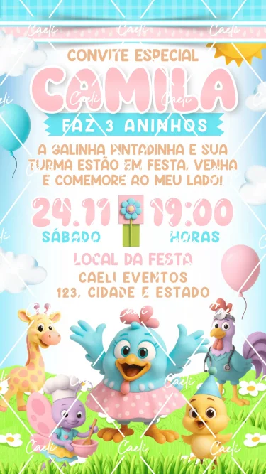 Convite Digital Galinha Pintadinha Cute