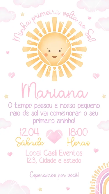 Convite Digital Primeira Volta ao Sol Menina 1