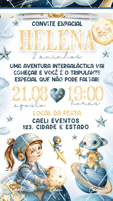 Convite Digital Astronauta Menina