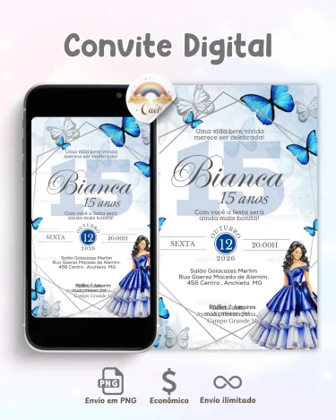 Convite Debutante 15 Anos Floral Azul Marinho