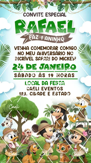 Convite Digital Safari do Mickey