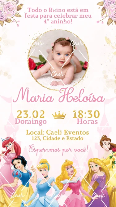 Convite Digital Princesas da Disney