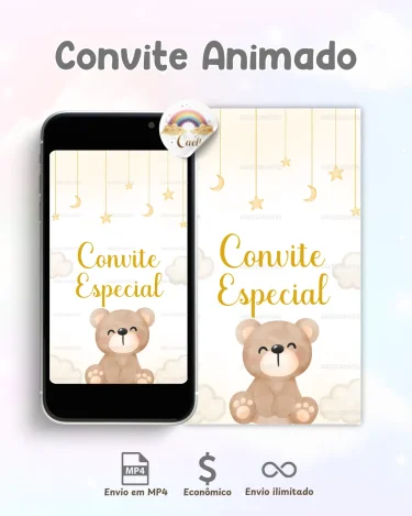 Convite Animado Chá Revelação Neutro Bege