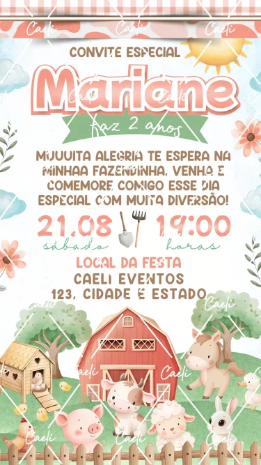 Convite Digital Fazendinha Cute 1