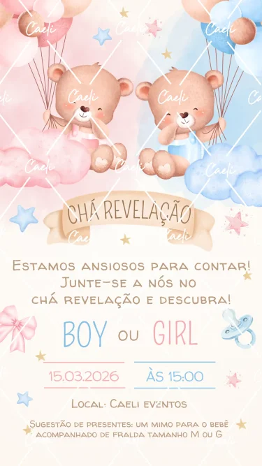 Convite Chá Revelação Ursinhos