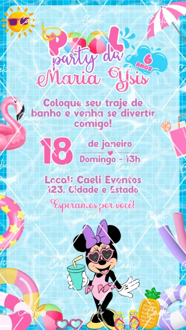 Convite Digital Minnie Pool Party