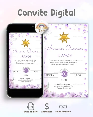 Convite Debutante 15 Anos Enrolados Rapunzel