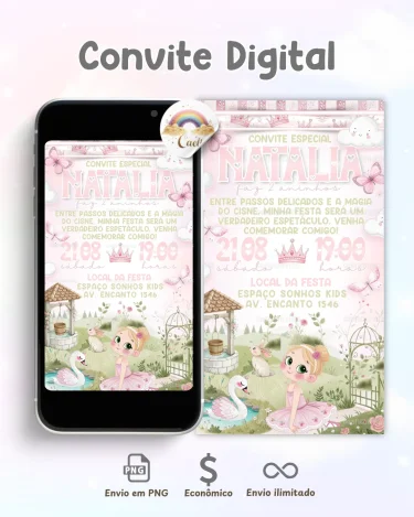 Convite Digital Bailarina e o Cisne