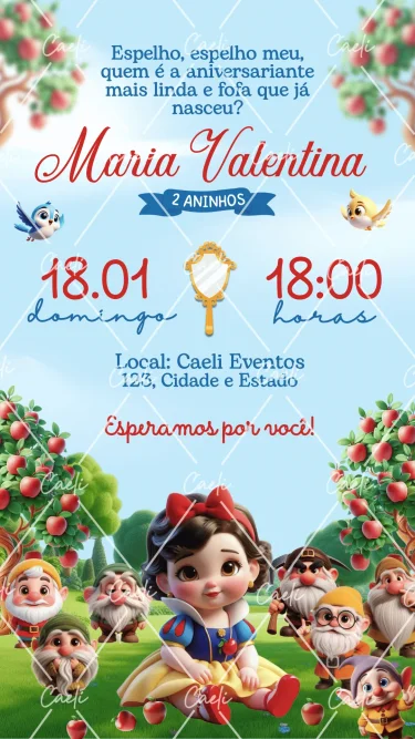 Convite Digital Branca de Neve Cute 2