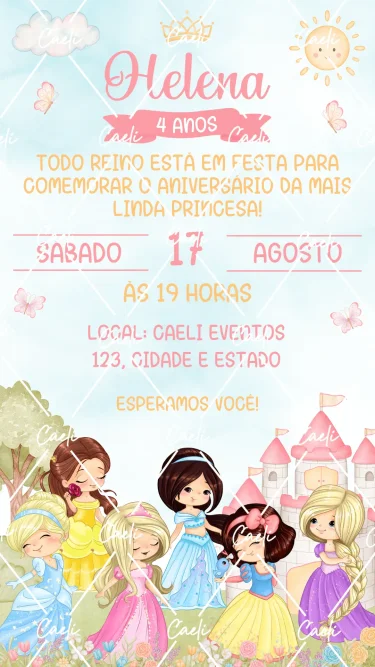 Convite Digital Princesas da Disney Cute