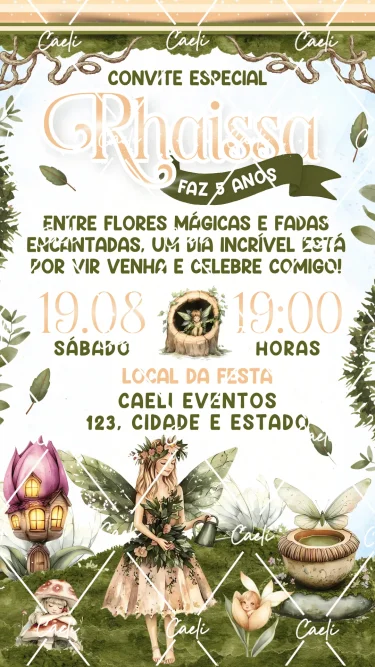 Convite Digital Fadinhas Boho