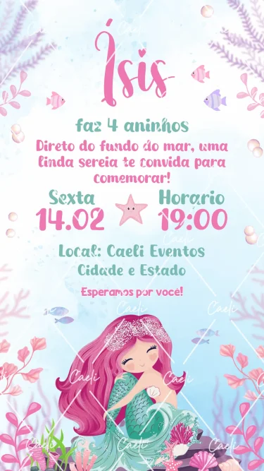 Convite Digital Sereia Cute 2