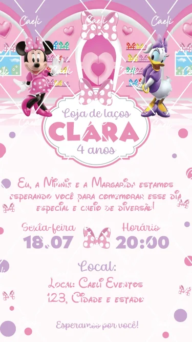 Convite Digital Minnie Loja de Laços