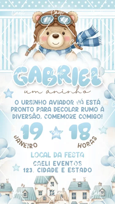 Convite Digital Ursinho Aviador 2