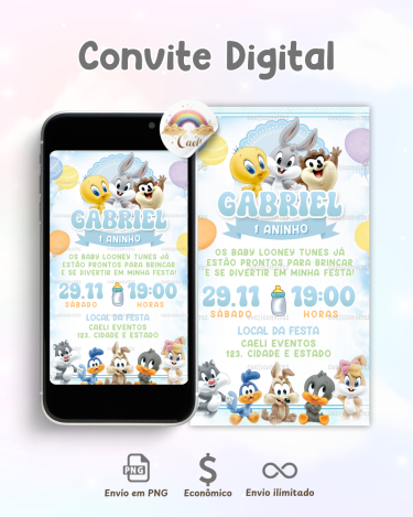 Convite Livrinho Baby Looney Tunes