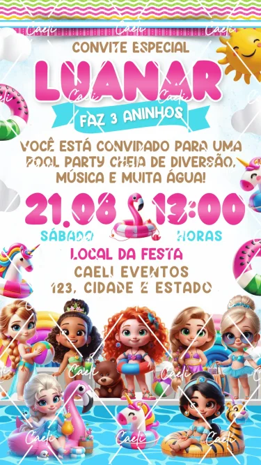 Convite Digital Princesas Pool Party