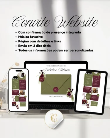 Convite Site de Casamento Verde e Vinho