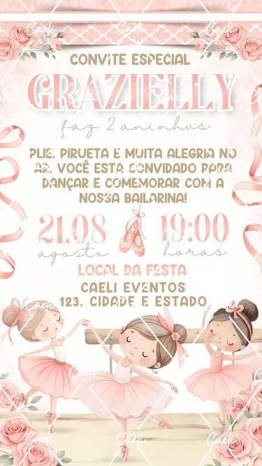 Convite Digital Bailarina Cute