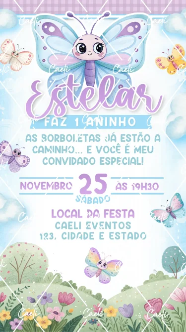 Convite Digital Borboletas Azul e Lilás
