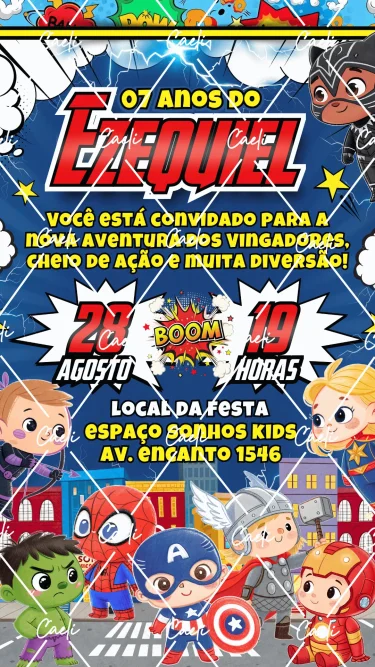 Convite Digital Vingadores Cute