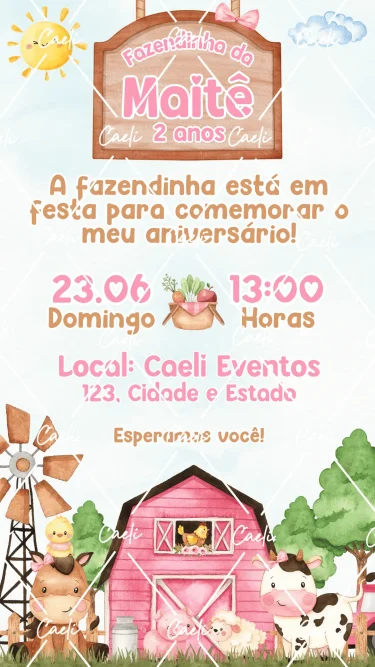 Convite Digital Fazendinha Rosa