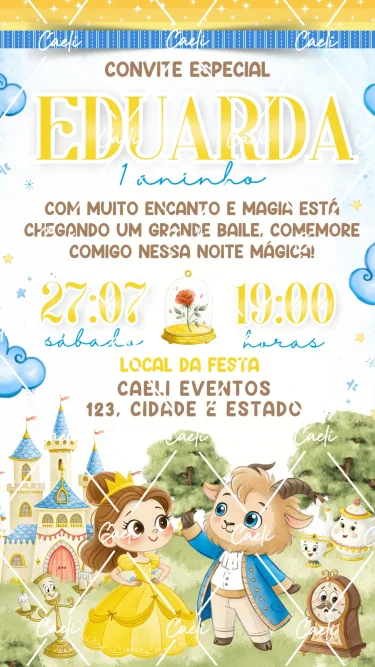 Convite Digital A Bela e a Fera Cute