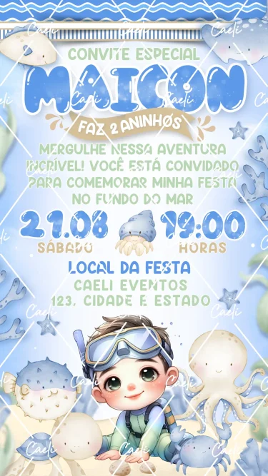 Convite Digital Fundo do Mar Menino Cute