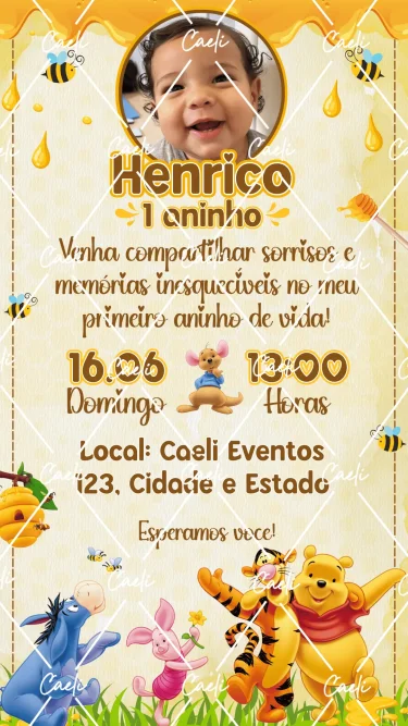 Convite Digital Ursinho Pooh